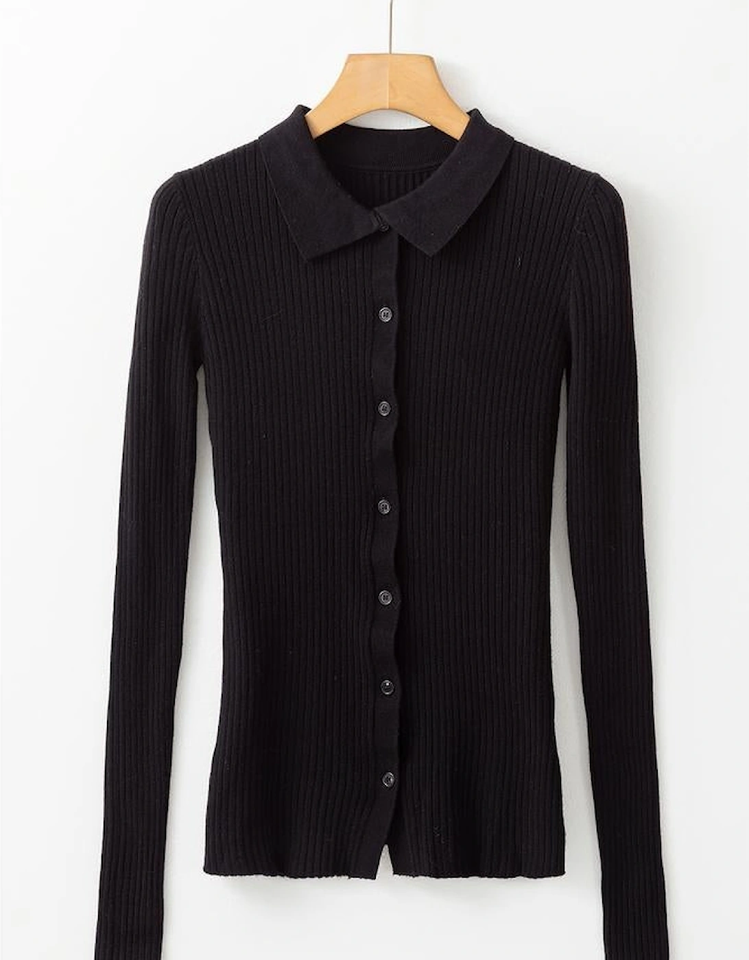 Black Ribbed Knit Collared Slim Fit Sweater Cardigan, 14 of 13