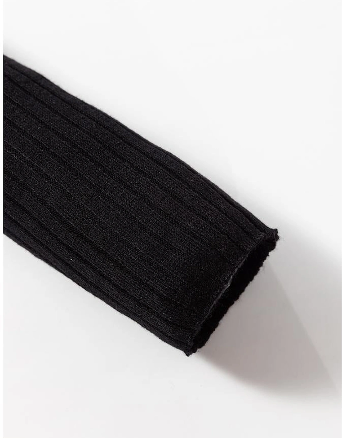 Black Ribbed Knit Collared Slim Fit Sweater Cardigan