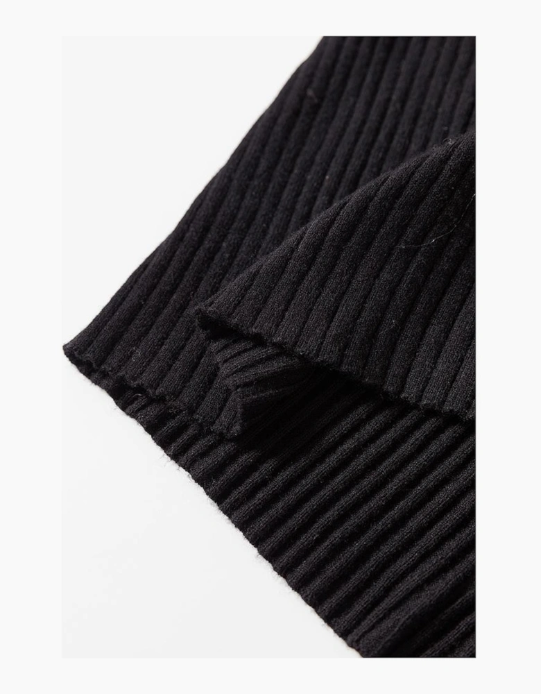 Black Ribbed Knit Collared Slim Fit Sweater Cardigan