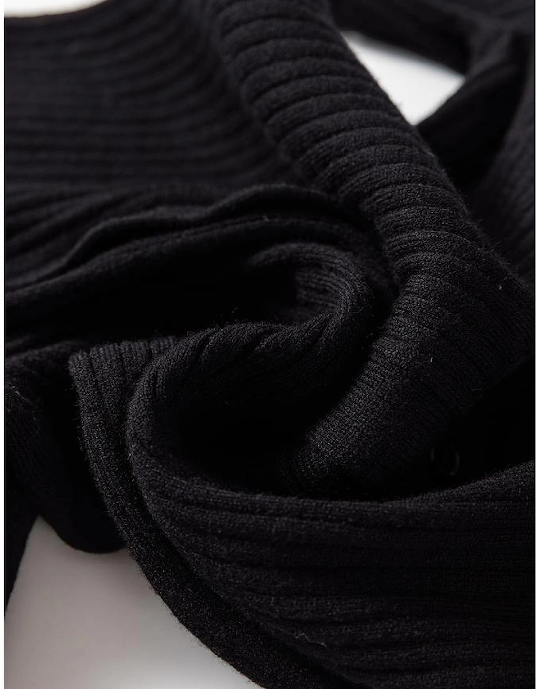 Black Ribbed Knit Collared Slim Fit Sweater Cardigan