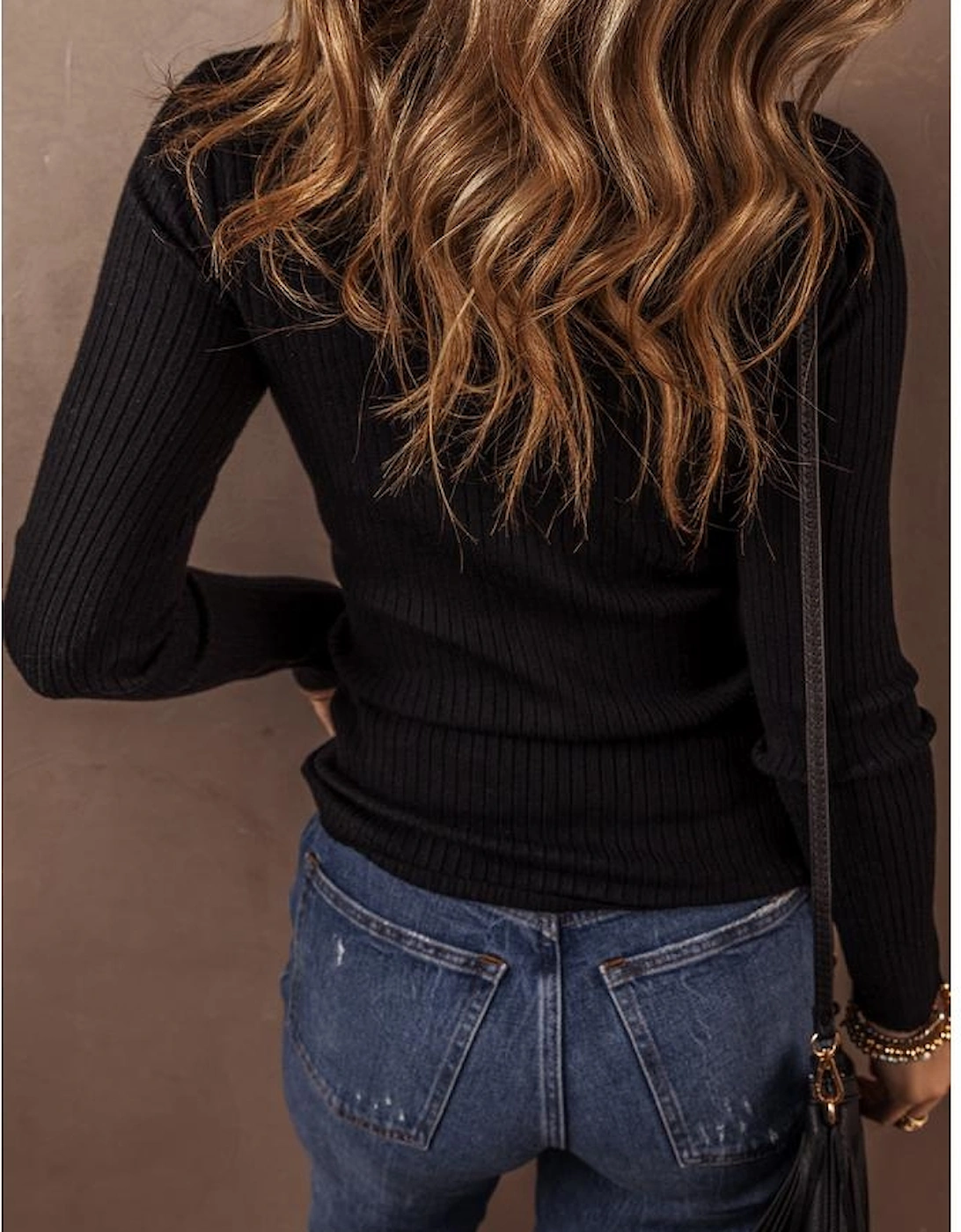 Black Ribbed Knit Collared Slim Fit Sweater Cardigan