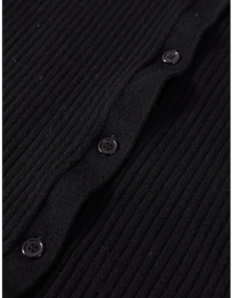 Black Ribbed Knit Collared Slim Fit Sweater Cardigan