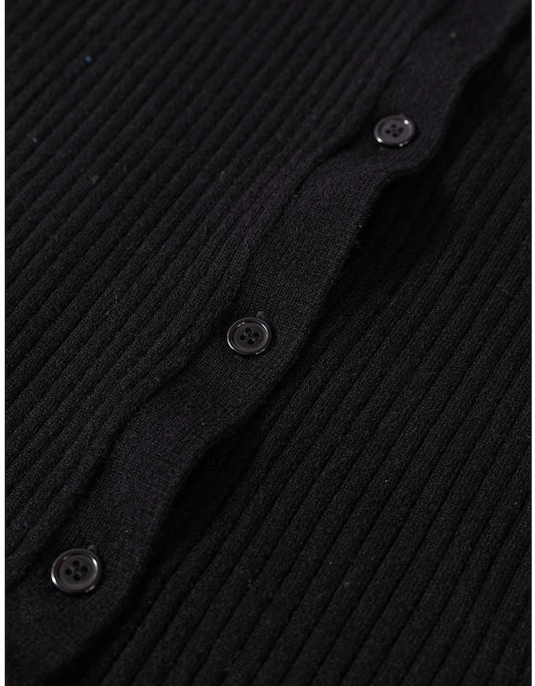 Black Ribbed Knit Collared Slim Fit Sweater Cardigan