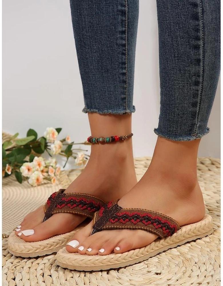 Azura Exchange Fiery Red Woven Strap Flat Flip Flops