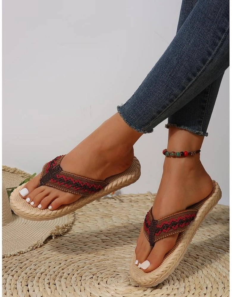 Azura Exchange Fiery Red Woven Strap Flat Flip Flops