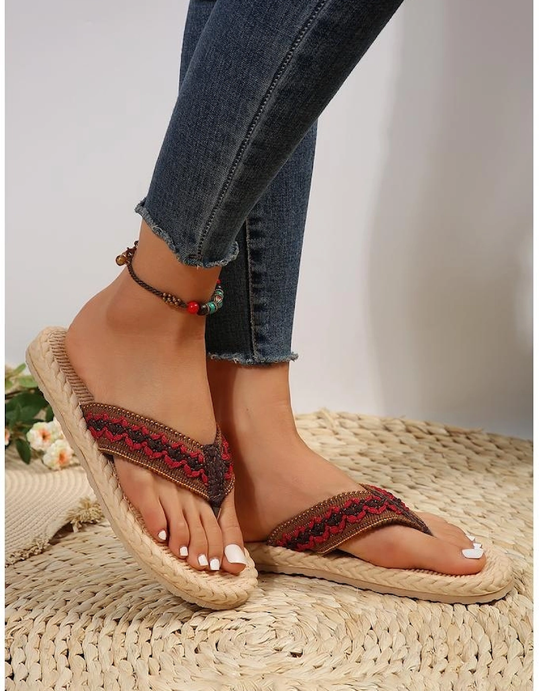 Azura Exchange Fiery Red Woven Strap Flat Flip Flops