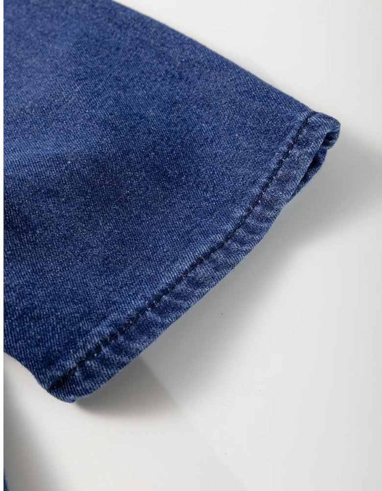 Blue Drawstring High Waist Puff Sleeve Denim Mini Dress