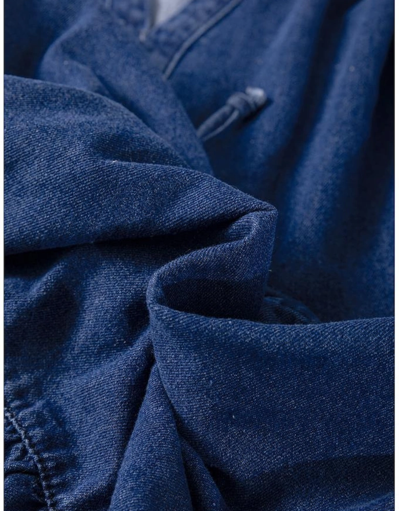 Blue Drawstring High Waist Puff Sleeve Denim Mini Dress