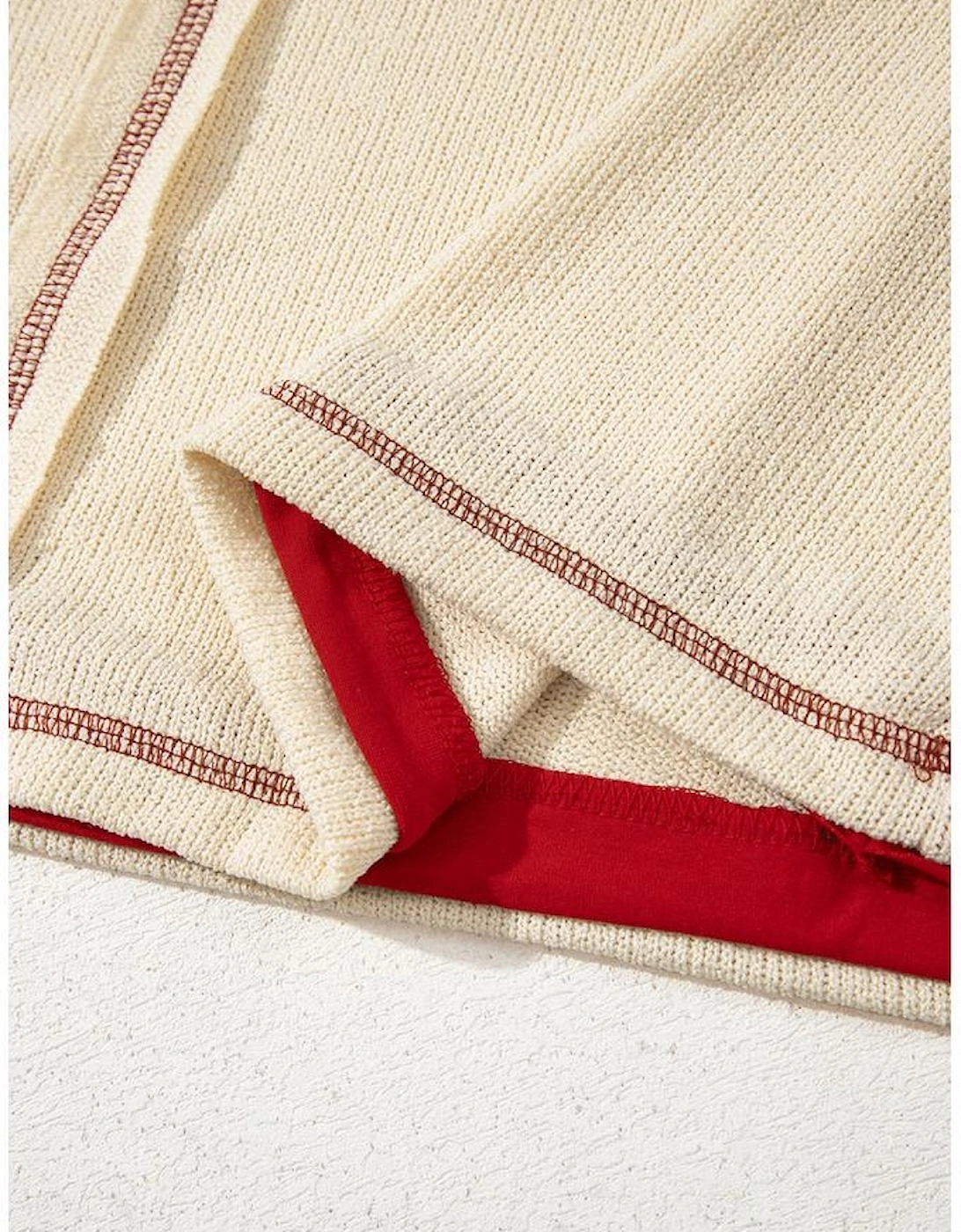 Beige USA Star Contrast Patchwork Exposed Seam Long Sleeve Top