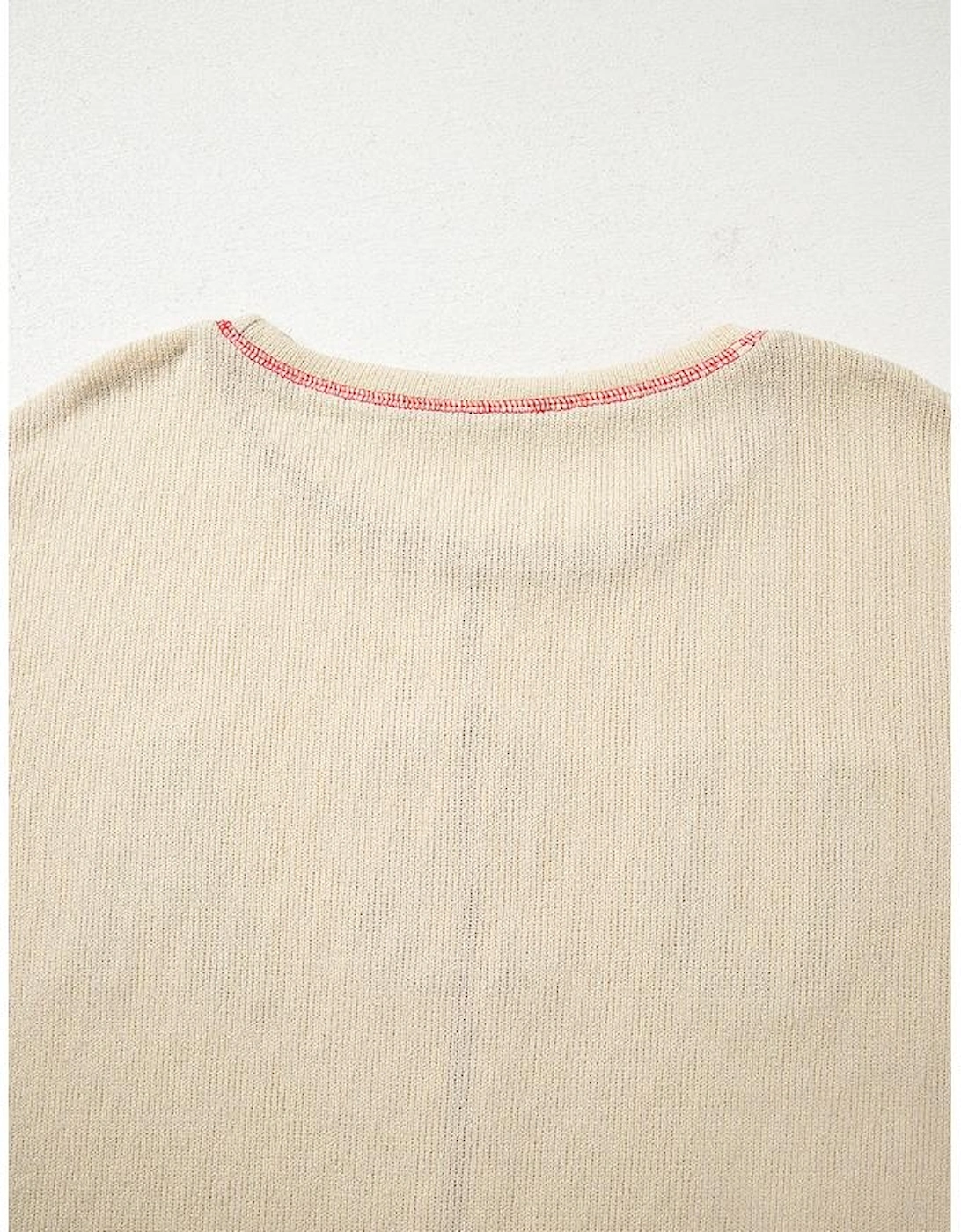 Beige USA Star Contrast Patchwork Exposed Seam Long Sleeve Top