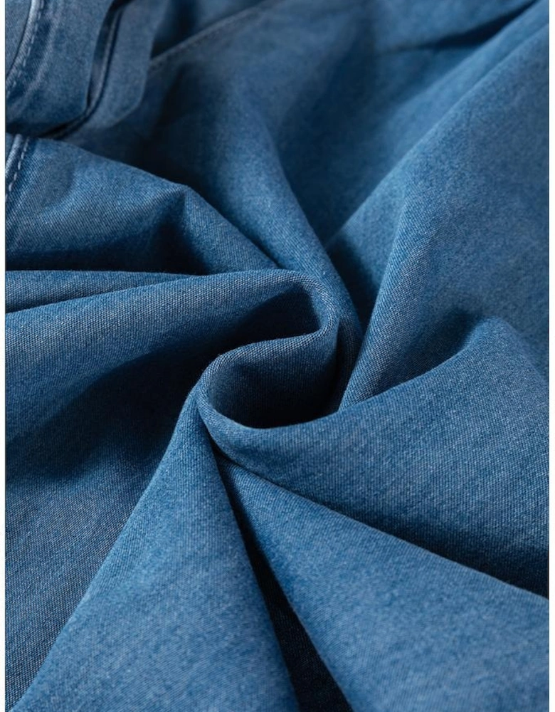 Dusk Blue Mineral Wash Button Fly Waist Wide Leg Jeans