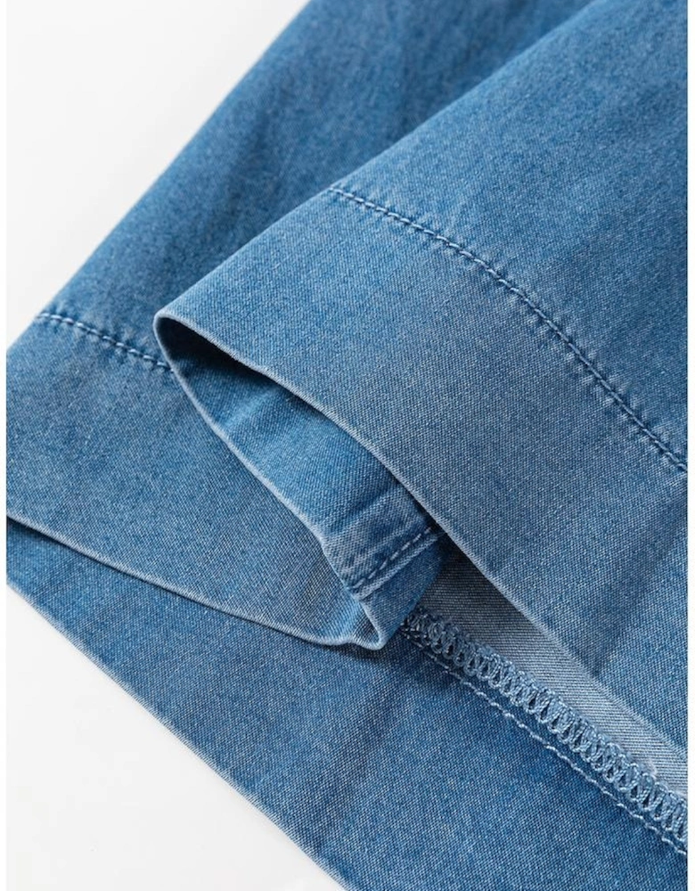 Dusk Blue Mineral Wash Button Fly Waist Wide Leg Jeans