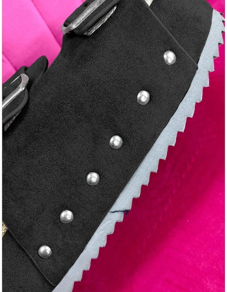 Azura Exchange Black Suede Buckle Decor Footbed Sandal Slippers