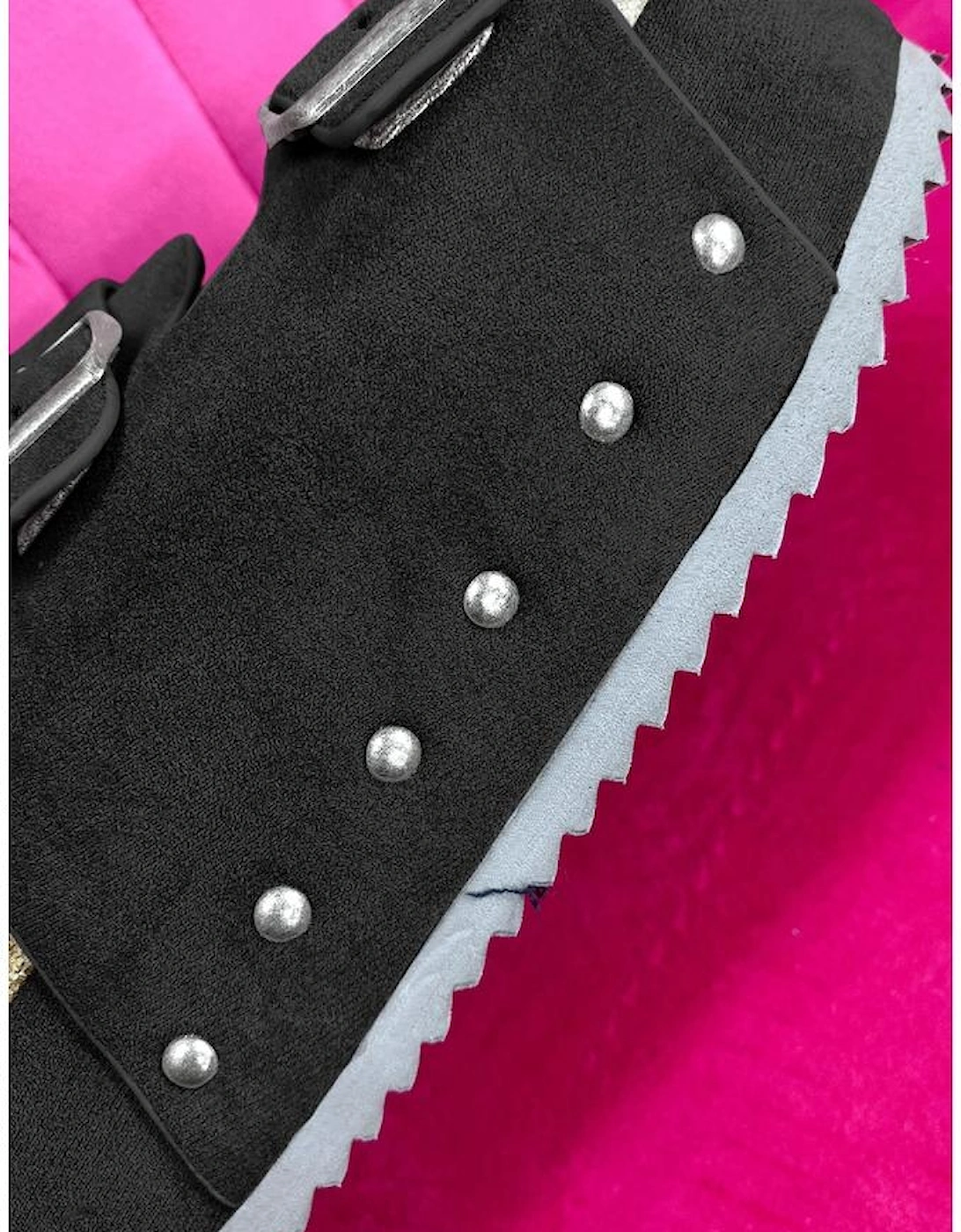 Azura Exchange Black Suede Buckle Decor Footbed Sandal Slippers