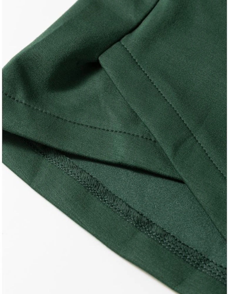 Blackish Green Collared Half Zip French Terry Knit Drawstring Casual Romper