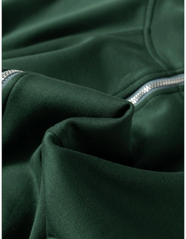 Blackish Green Collared Half Zip French Terry Knit Drawstring Casual Romper