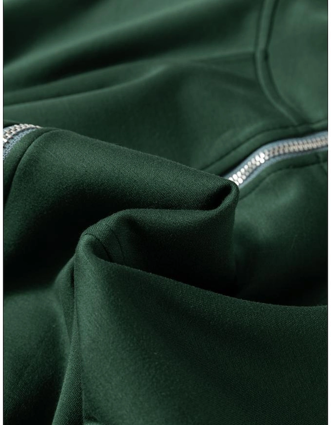 Blackish Green Collared Half Zip French Terry Knit Drawstring Casual Romper