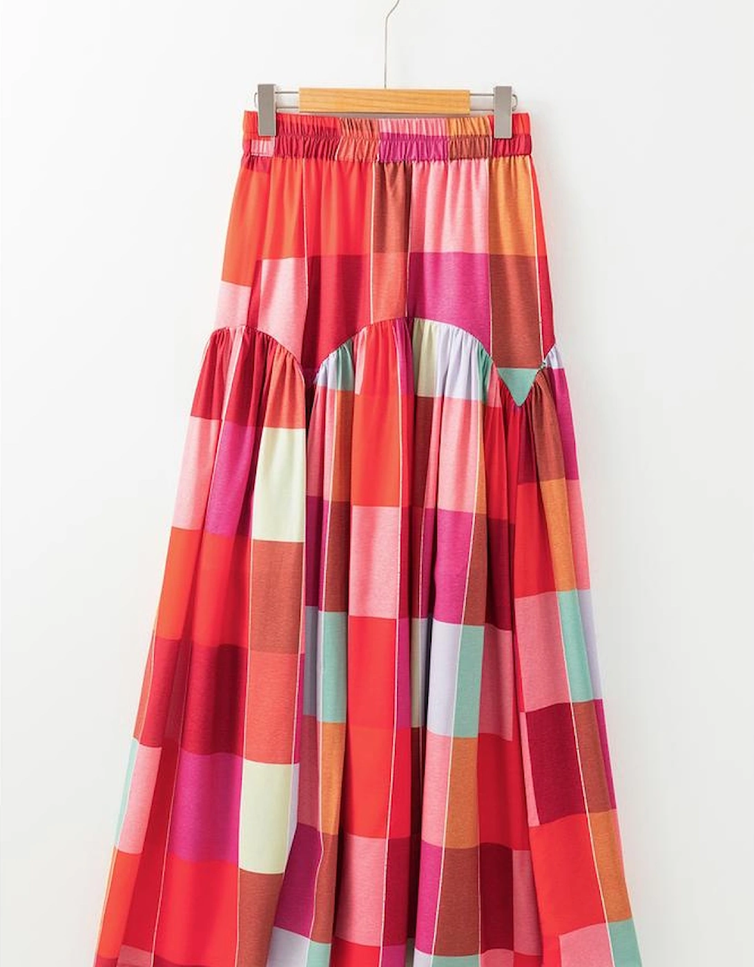 Multicolour Plaid Print Ruched High Waist Casual Maxi Skirt, 13 of 12