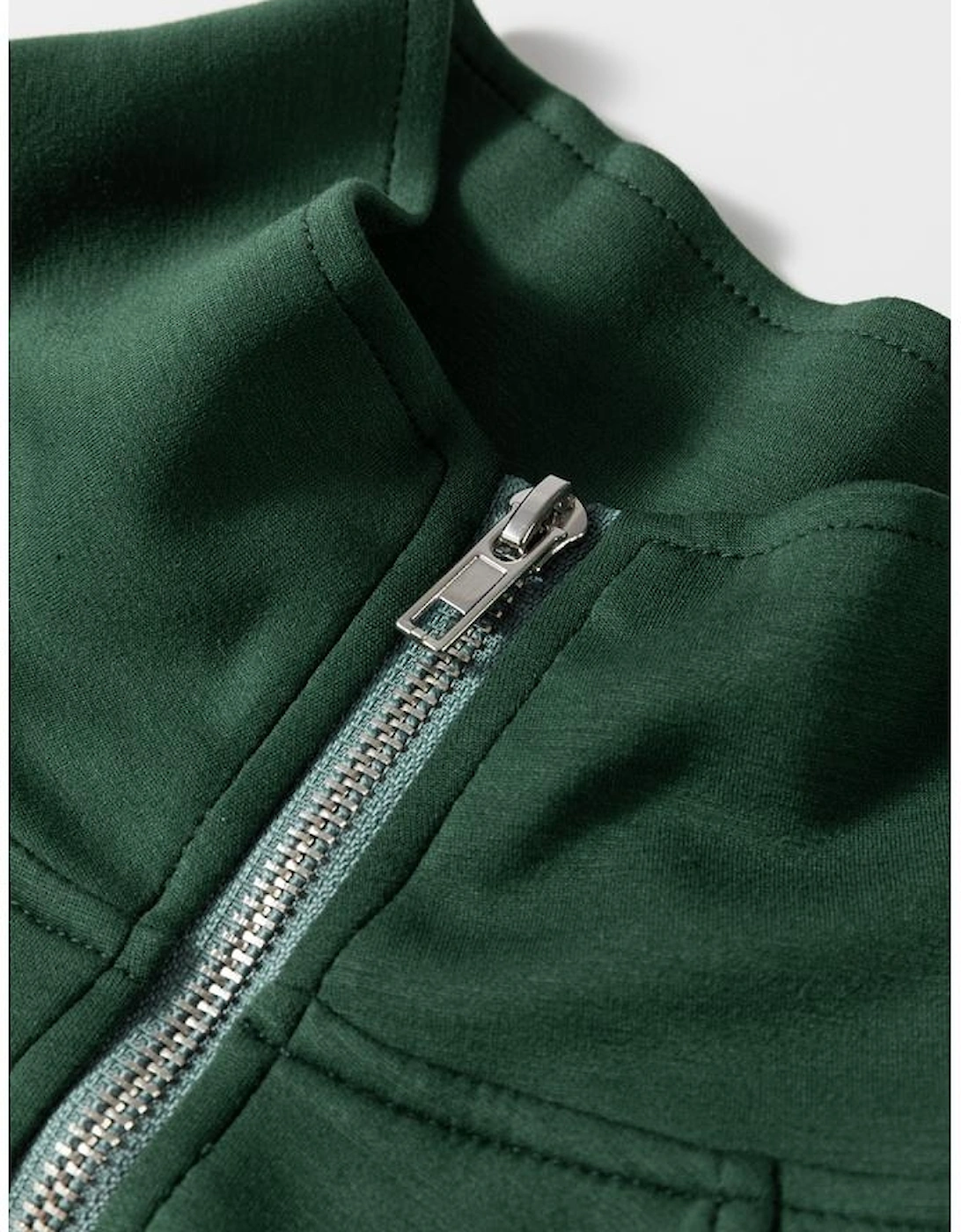 Blackish Green Collared Half Zip French Terry Knit Drawstring Casual Romper