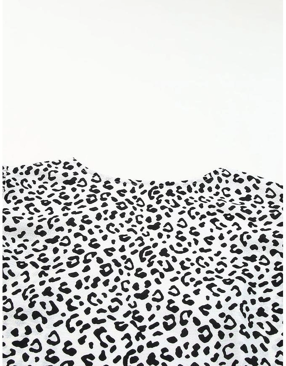 Leopard Ruffle Shoulder Embellished V-neck Sleeveless Top