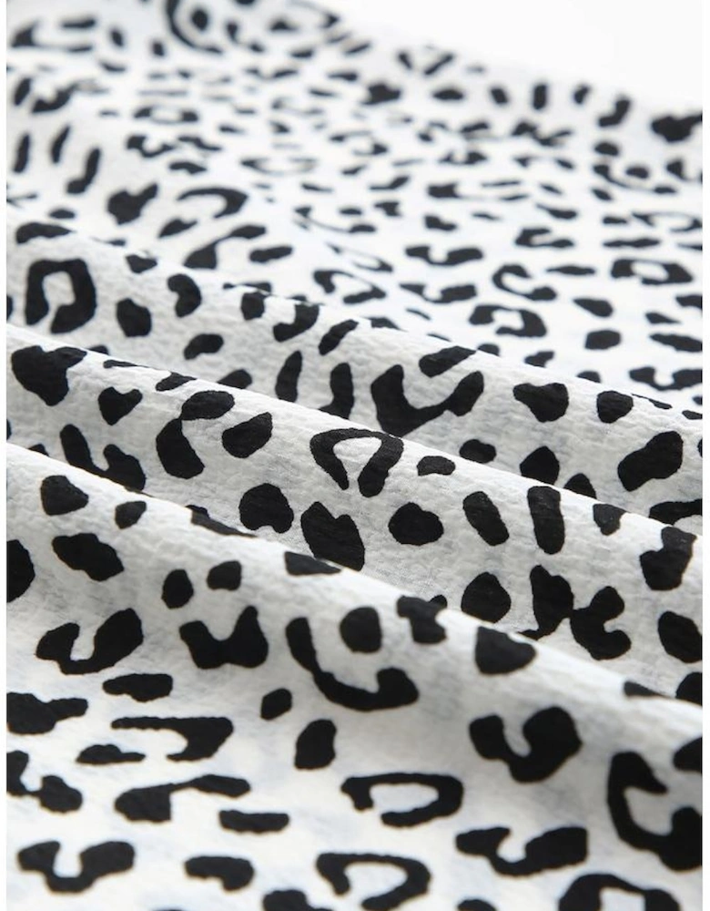 Leopard Ruffle Shoulder Embellished V-neck Sleeveless Top