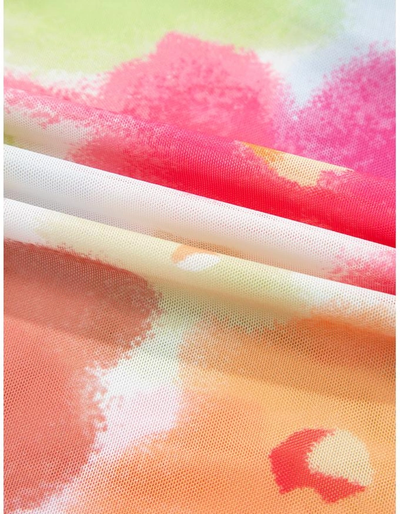 Multicolour Floral Mesh Lettuce Trim Cropped T Shirt