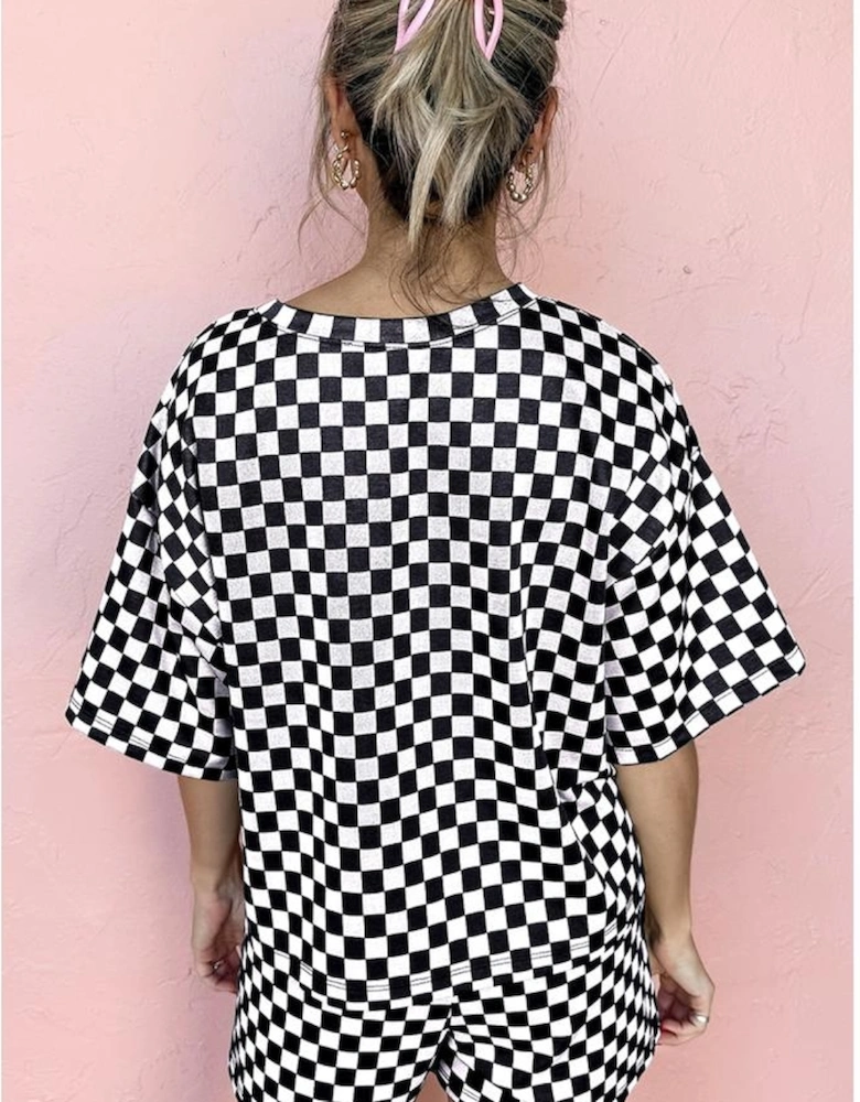 Black Checkered Top and Short Casual 2pcs Set