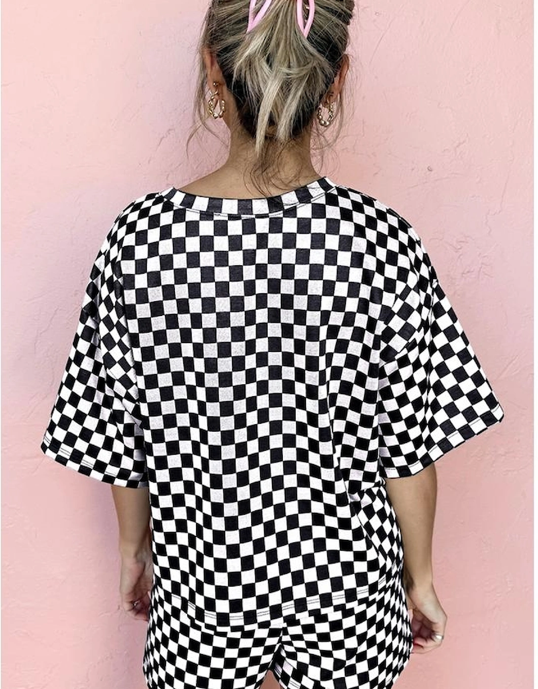 Black Checkered Top and Short Casual 2pcs Set, 6 of 5