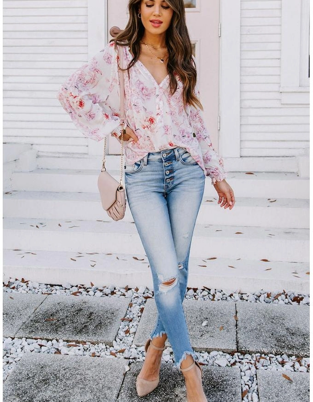 Azura Exchange Multicolour Vibrant Floral Printed Ruffle Trim Blouse