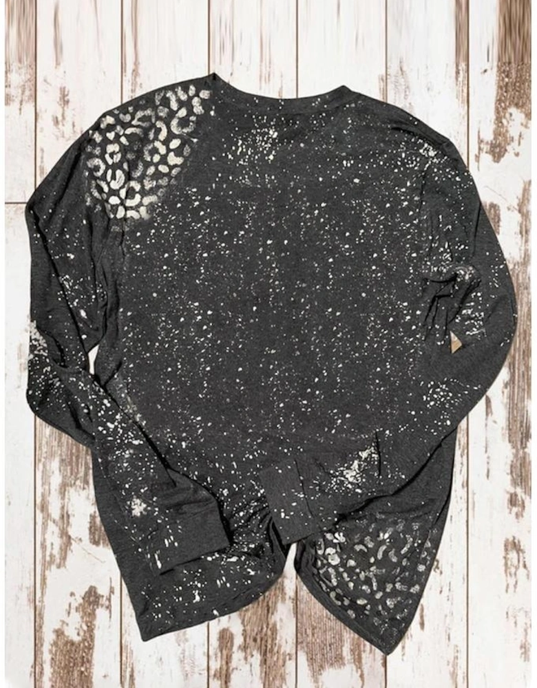 Black TOUCHDOWN Season Rugby Leopard Print Long Sleeve Top