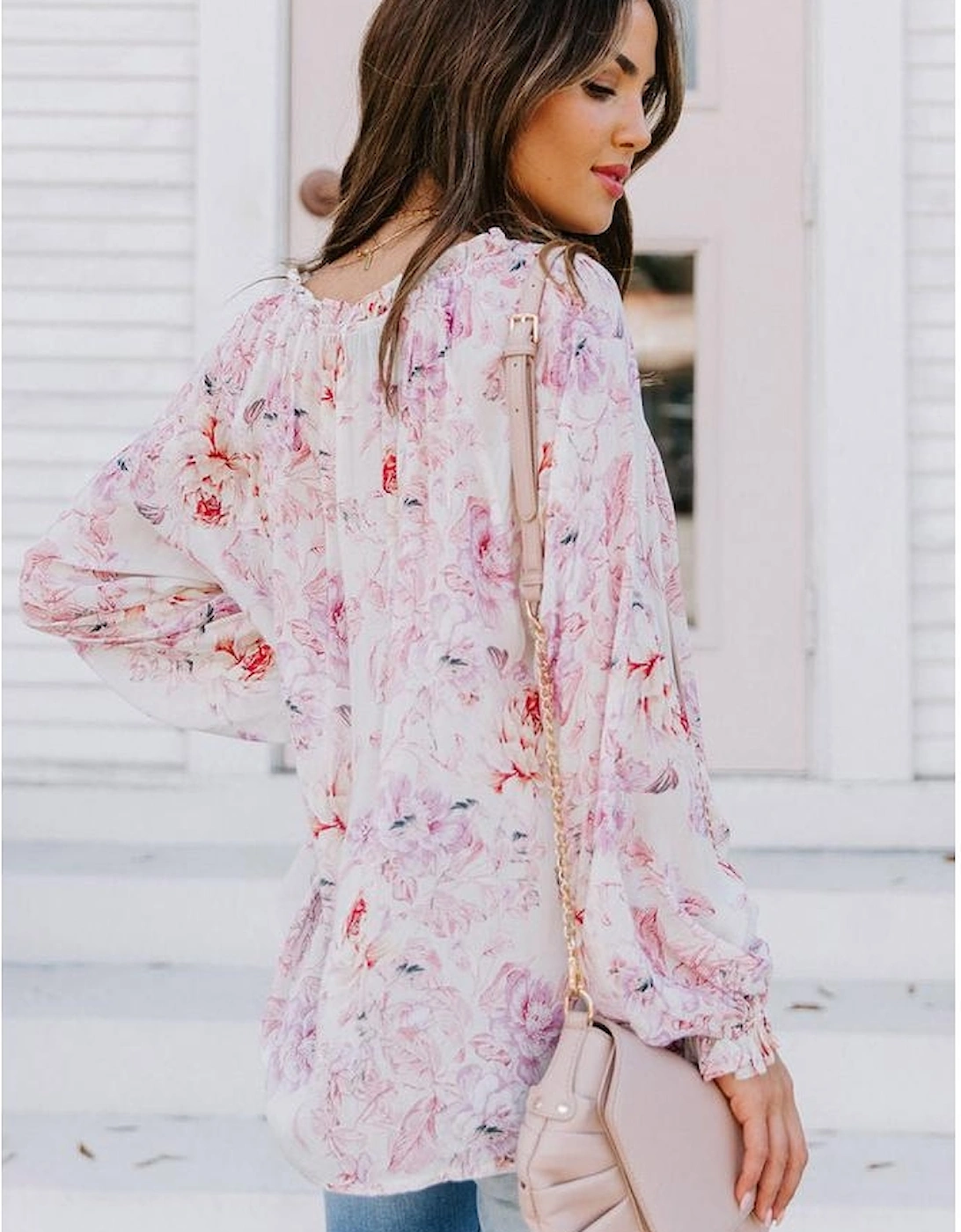 Azura Exchange Multicolour Vibrant Floral Printed Ruffle Trim Blouse