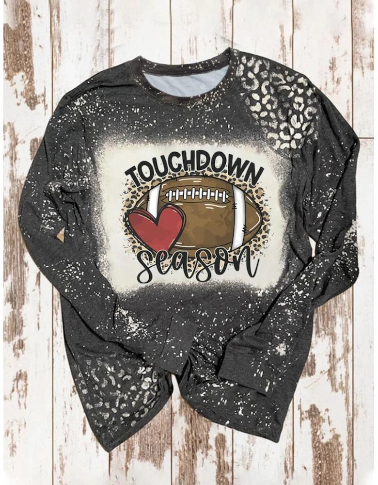 Black TOUCHDOWN Season Rugby Leopard Print Long Sleeve Top