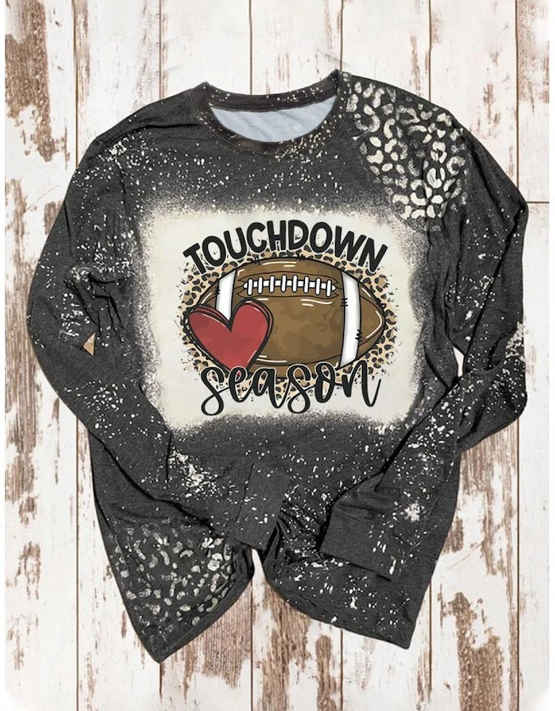 Black TOUCHDOWN Season Rugby Leopard Print Long Sleeve Top
