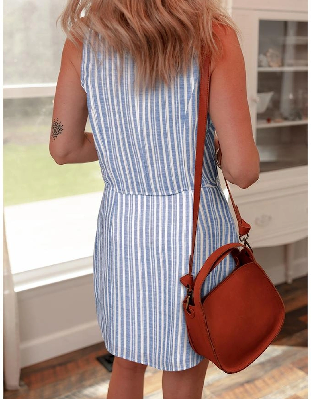 Sky Blue Stripe Buttoned Office Waistcoat Mini Skirt Set, 15 of 14