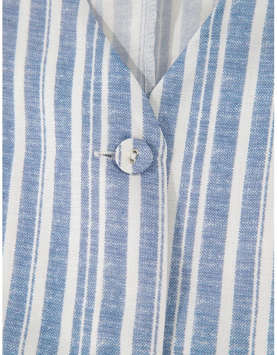 Sky Blue Stripe Buttoned Office Waistcoat Mini Skirt Set