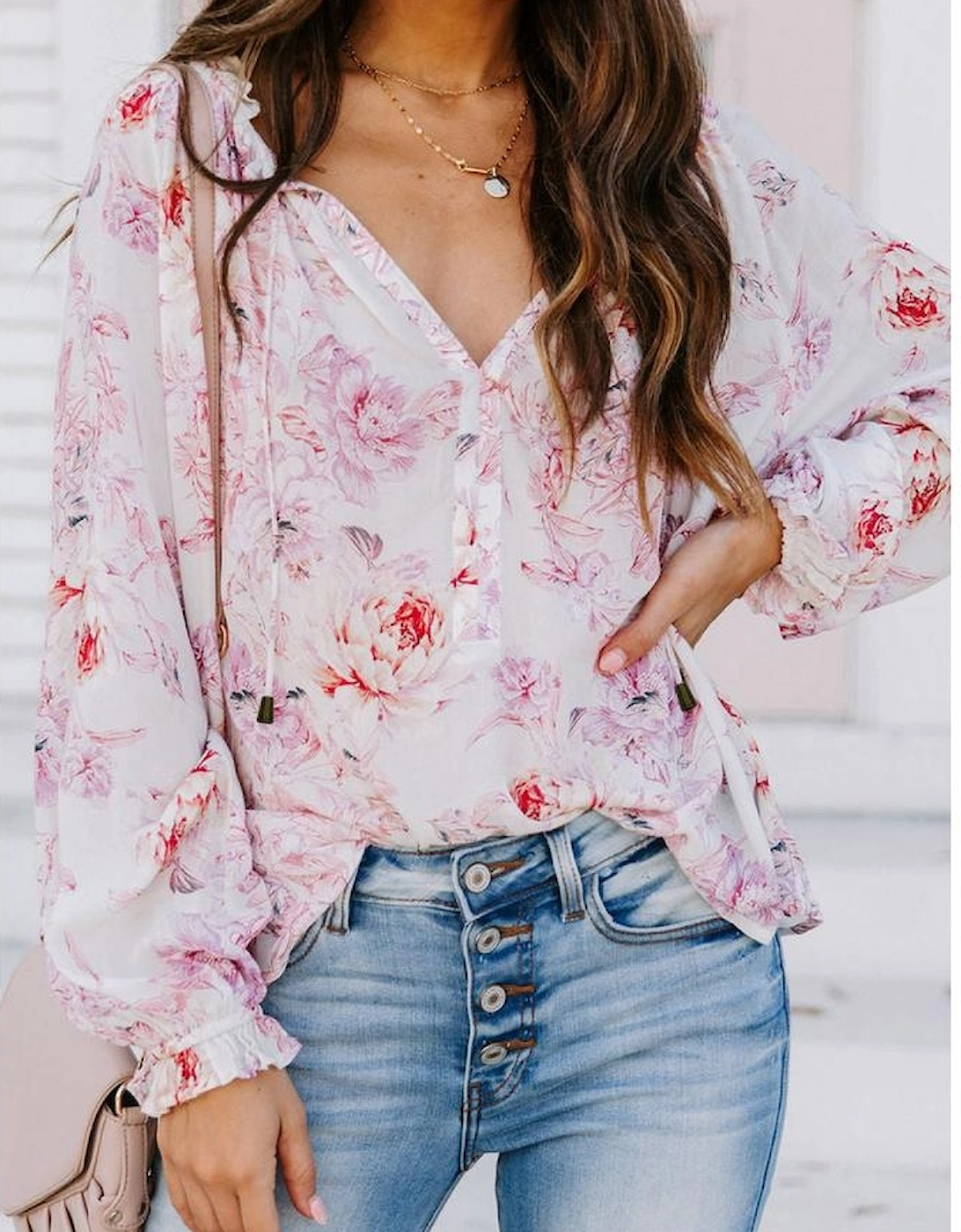 Azura Exchange Multicolour Vibrant Floral Printed Ruffle Trim Blouse, 9 of 8