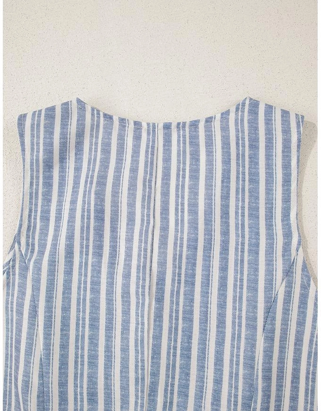 Sky Blue Stripe Buttoned Office Waistcoat Mini Skirt Set