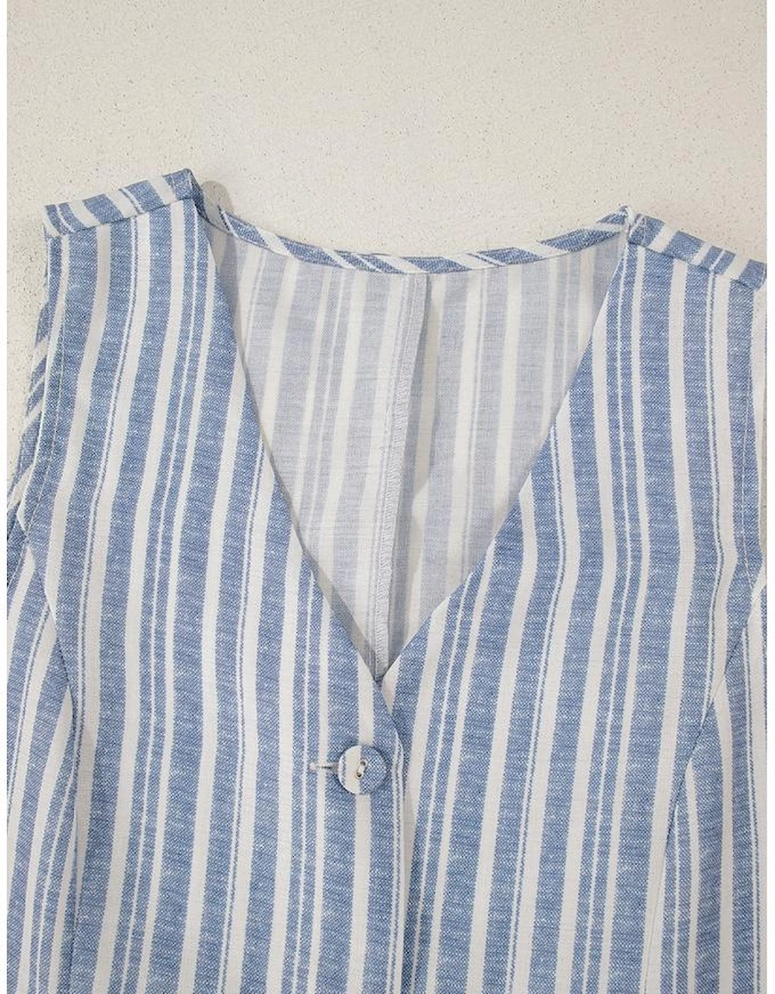 Sky Blue Stripe Buttoned Office Waistcoat Mini Skirt Set