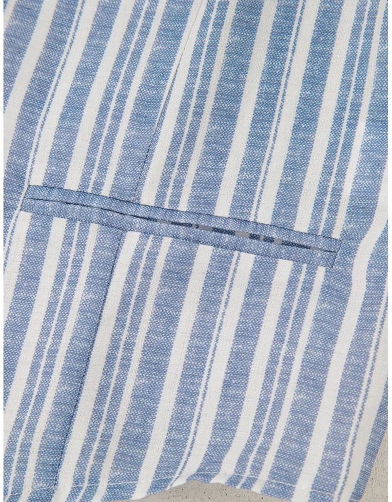 Sky Blue Stripe Buttoned Office Waistcoat Mini Skirt Set