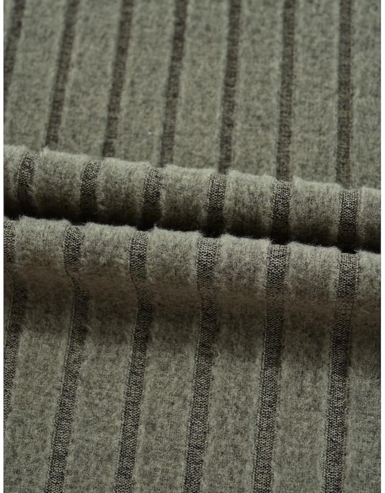 Moss Green Leopard Print Crochet Patchwork Rib Textured Knit Top