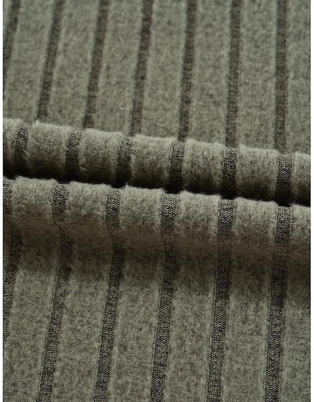 Moss Green Leopard Print Crochet Patchwork Rib Textured Knit Top