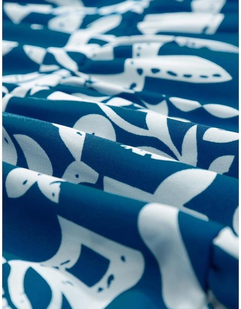 Blue Ricrac Trim Split Neck Floral Loose Dress