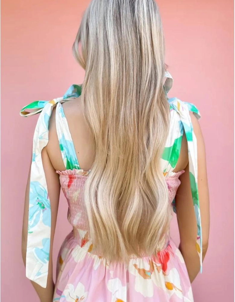 Pink Floral Print Knotted Shoulder Smocked Maxi Dress