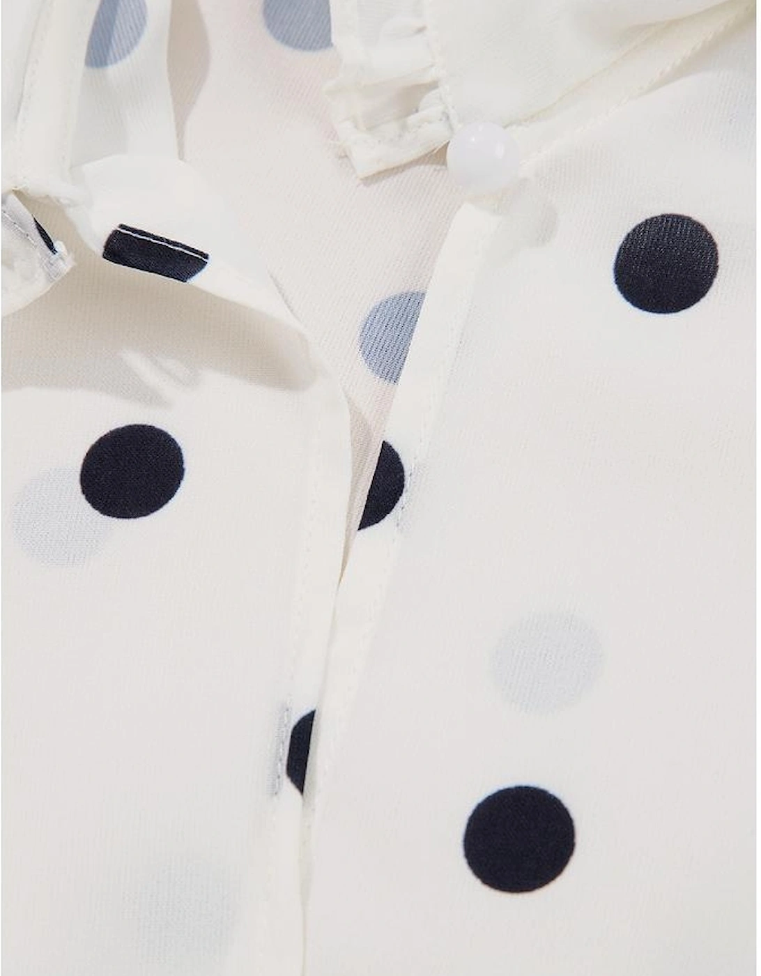 White Polka Dot Collared Lace up Font Puff Sleeve Peplum Top