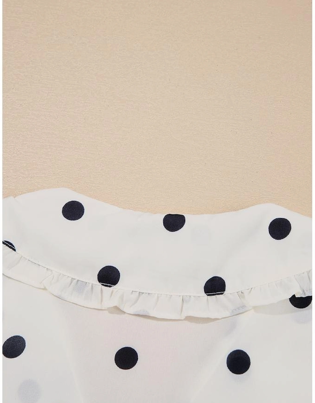 White Polka Dot Collared Lace up Font Puff Sleeve Peplum Top