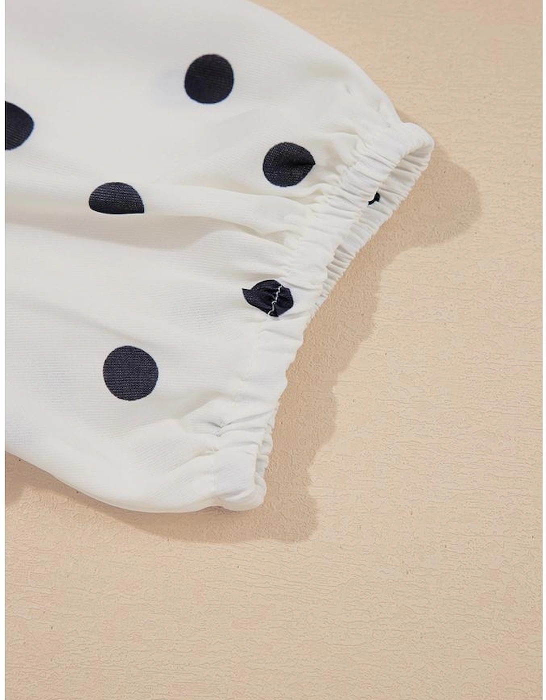 White Polka Dot Collared Lace up Font Puff Sleeve Peplum Top