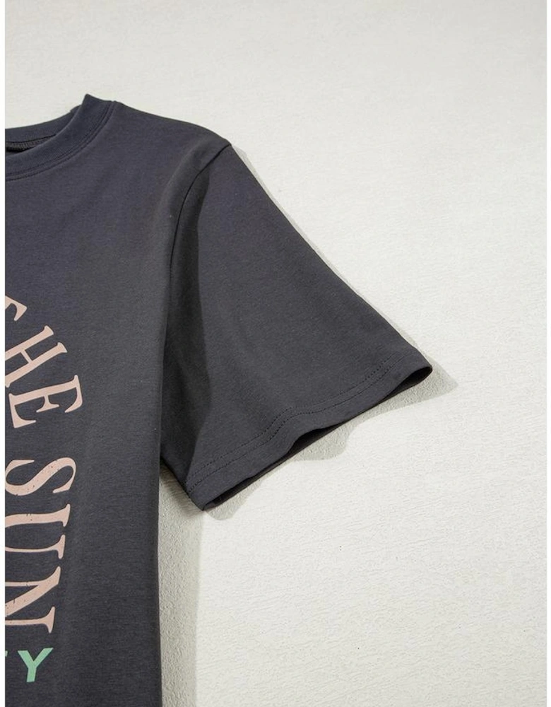 Dark Grey RISE WITH THE SUN Western Fashion Graphic Tee
