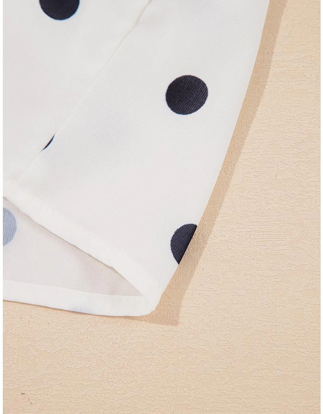 White Polka Dot Collared Lace up Font Puff Sleeve Peplum Top