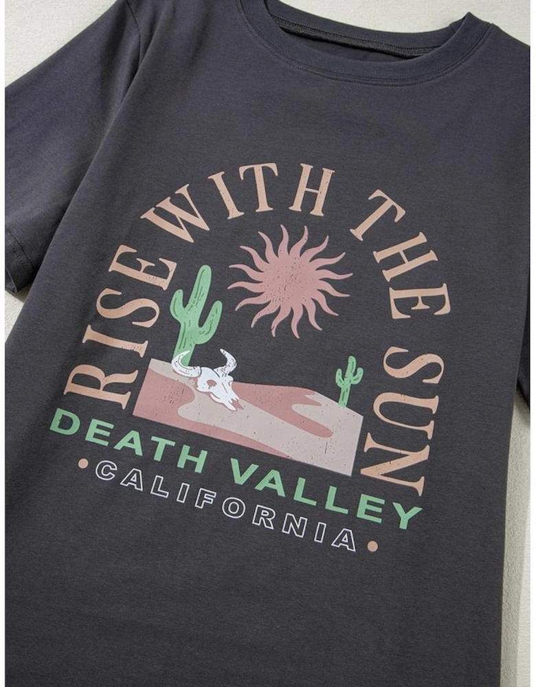 Dark Grey RISE WITH THE SUN Western Fashion Graphic Tee