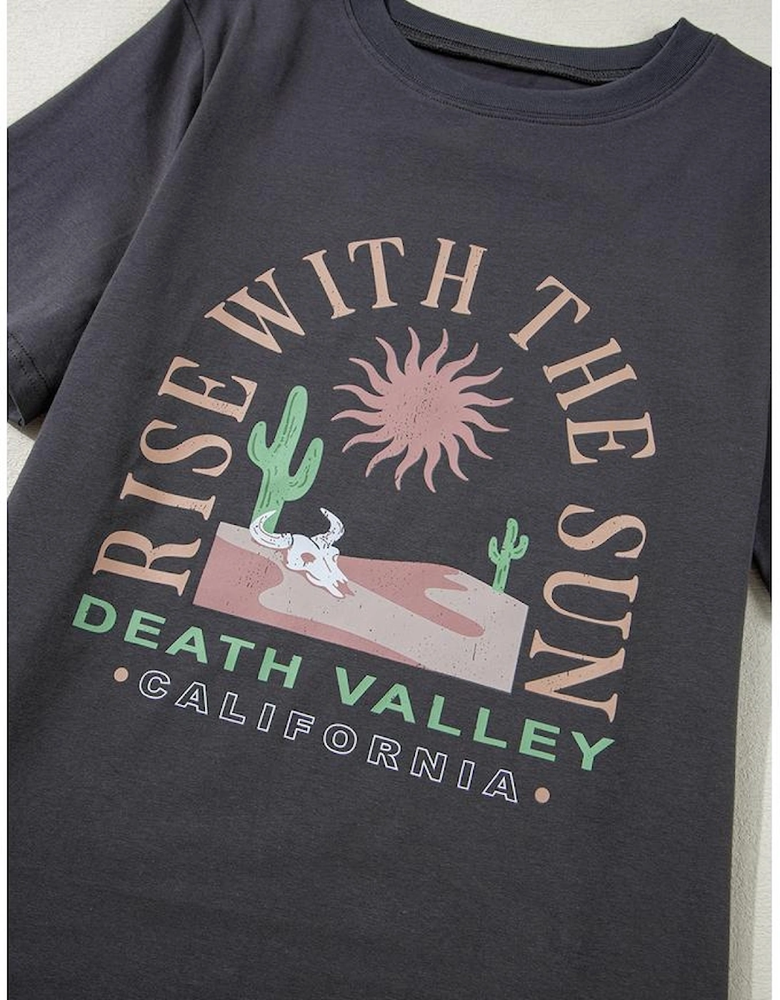 Dark Grey RISE WITH THE SUN Western Fashion Graphic Tee